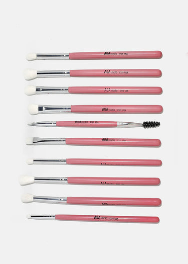 Pink All About Eyes 10 Piece Makeup Brush Set + Makeup Brush Case